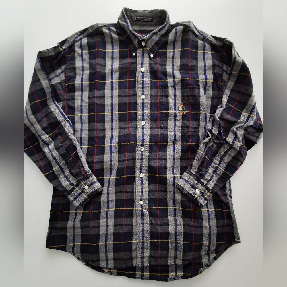 Chaps Ralph Lauren Plaid Button Down Shirt Grey, Blue, Red And Yellow